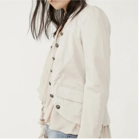 Free People Ruffles Romance Jacket Military Style Button Front NWT - Picture 4 of 14